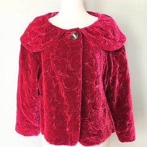Tracy Reese Rose Velvet Cropped Opera Jacket Red Pink 6